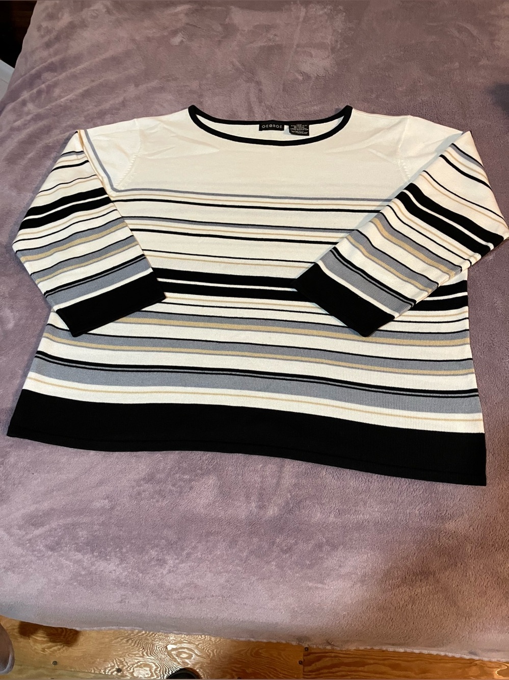 NWOT George Large Black, White & Cream Striped Long Sleeve Sweater.